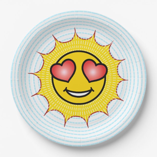 Plato De Papel Emoji Sol de Amor (Anverso)