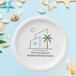 Plato De Papel Empresa de bienes raíces de playa personalizable l