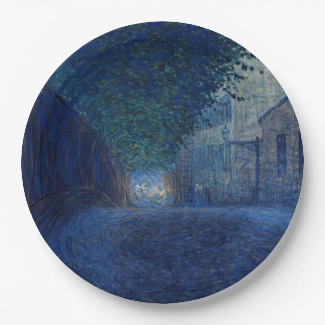 Plato De Papel En Dusk (Paisaje nocturno) (Escena nocturna) (Anverso)