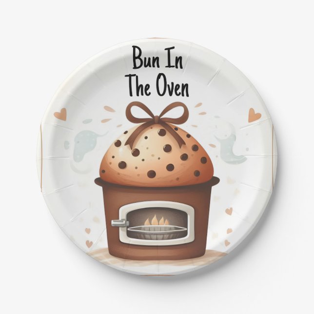 Plato De Papel En El Baby Shower De La Fun Retro Boho Cake Bun (Anverso)