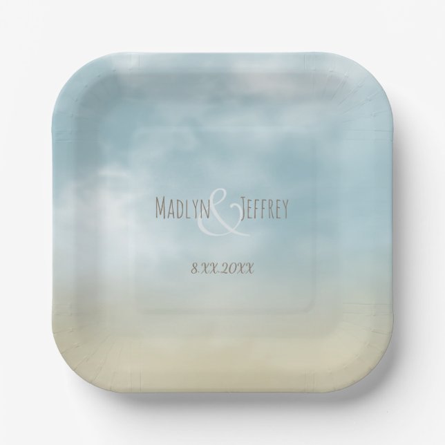 Plato De Papel En la orilla de la playa de surf océano (Anverso)