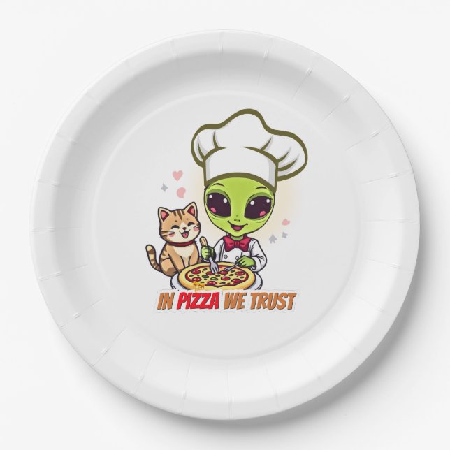 Plato De Papel En Pizza Confiamos Arte de Chef Alien (Anverso)