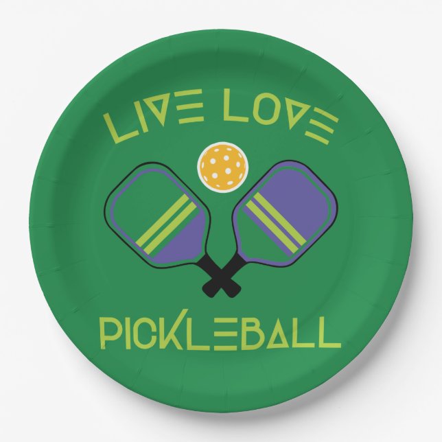 Plato De Papel 😍 en vivo, amor, pickleball green Paper Placas (Anverso)