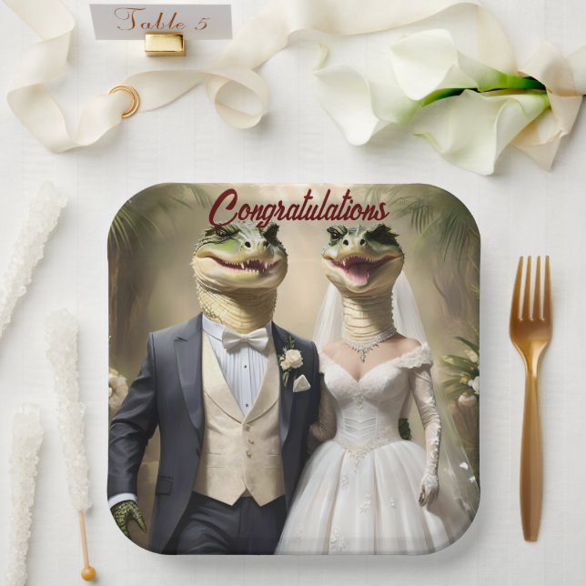 Plato De Papel "Enamorándose: Una Boda Crocodílida" (Boda)