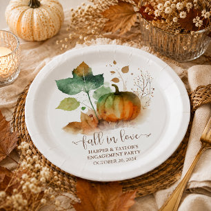 Plato De Papel Enamorarse Calabaza Rústica Elegante