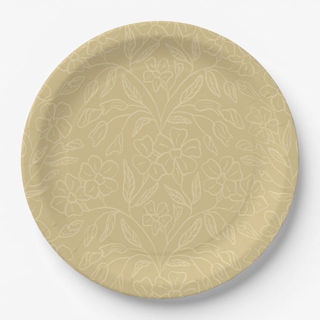 Plato De Papel Encaje floral en amarillo (Anverso)