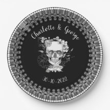 Encaje Floral Negro Blanco Calavera Boda de Hallow