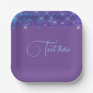 Plato De Papel Encaje morado y azul elegante brillo