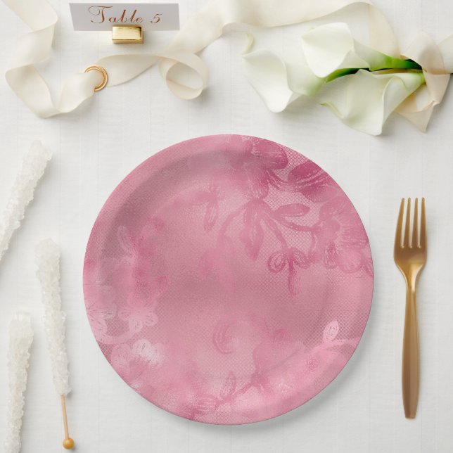 Plato De Papel Encaje Rosa Chic (Boda)