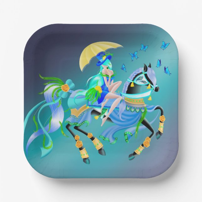 Plato De Papel Encantada equitación (Anverso)