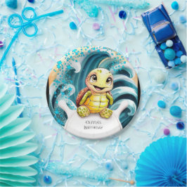 Plato De Papel Encantado bajo el cumpleaños de la tortuga marina