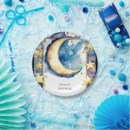 Plato De Papel Encantado cumpleaños colorido de la luna