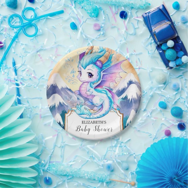 Plato De Papel Encantado Pastel Dragon Baby Shower (Fiesta)