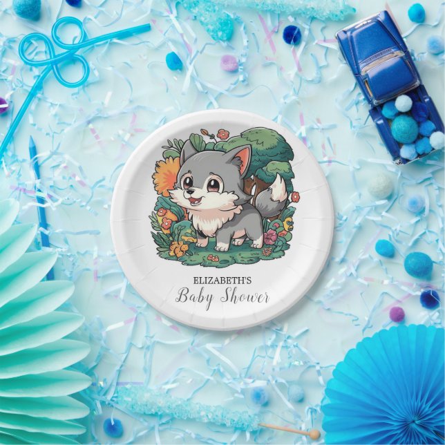 Plato De Papel Encantador Baby Shower Adorable Wolf (Fiesta)