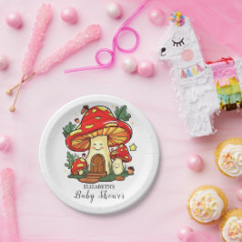 Plato De Papel Encantador Baby Shower de hongo lindo