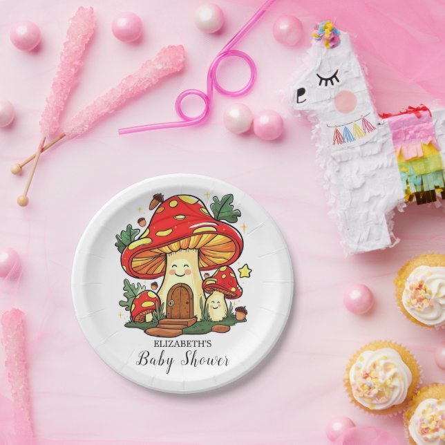 Plato De Papel Encantador Baby Shower de hongo lindo (Fiesta)