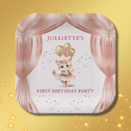 Plato De Papel Encantador bailarín de gatitos foto primer Chica d