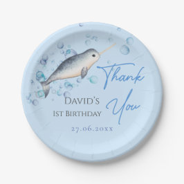 Plato De Papel Encantador bebé Narwhal burbuja primer cumpleaños