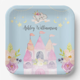 Plato De Papel Encantador Castillo Rosa Princesa Chica Baby Showe