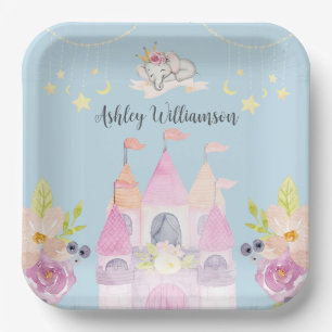 Plato De Papel Encantador Castillo Rosa Princesa Chica Baby Showe