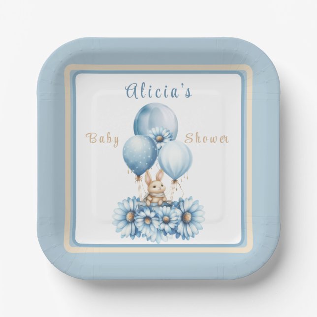 Plato De Papel Encantador conejo en el Baby Shower de Blue Boy (Anverso)