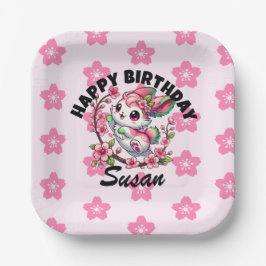 Plato De Papel Encantador cumpleaños de conejo Sakura