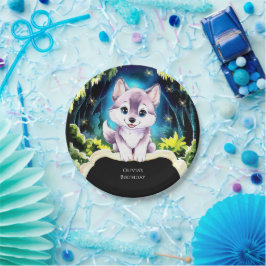 Plato De Papel Encantador cumpleaños del lobo de Boho Woodland