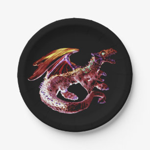 Plato De Papel Encantador Dragón Rojo Rubí Épico Mítico