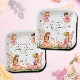 Plato De Papel Encantador Fe Rosa Woodland Baby Shower