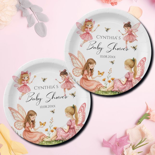 Plato De Papel Encantador Fe Rosa Woodland Baby Shower (Subido por el creador)