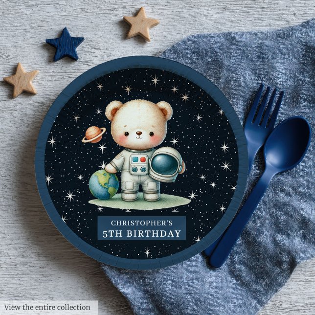 Plato De Papel Encantador Fiesta de Baby Shower de Astronauta de  (Charming Teddy Bear Astronaut Baby Shower Party Paper Plates )