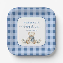 Plato De Papel Encantador Gingham Plaid Teddy Bear Baby Shower