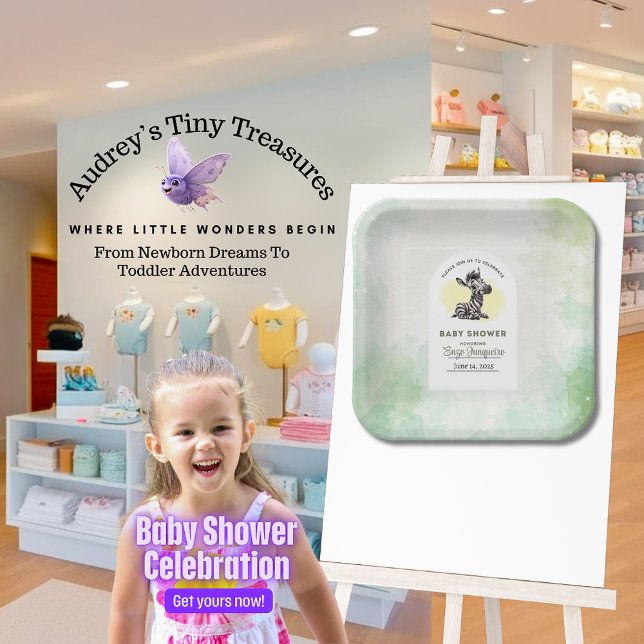 Plato De Papel Encantador Personalizado Zebra Baby Shower (Subido por el creador)