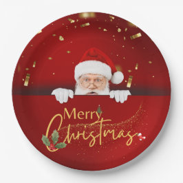 Plato De Papel Encantador Santa Claus Feliz Navidad