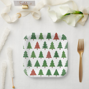 Plato De Papel Encantador surtido de árboles de Navidad en verde