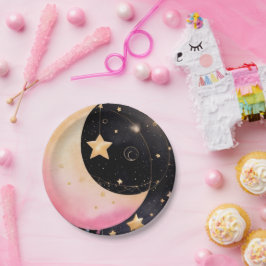 Plato De Papel Encantador Watercolor Moon & Stars Baby Shower