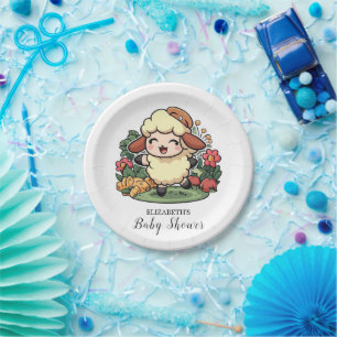 Plato De Papel Encantadora Baby Shower de Ovejas de Cottagecore