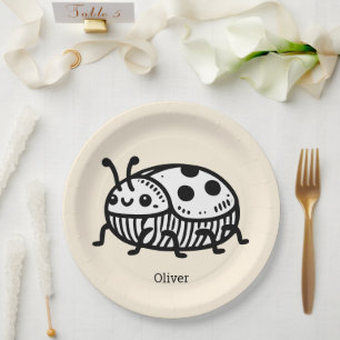 Plato De Papel Encantadora ilustración de escarabajo dibujada a m