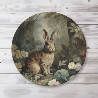 Plato De Papel Encantadora liebre antigua en un bosque exuberante