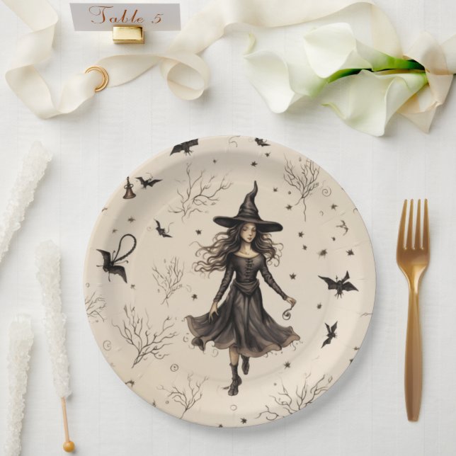 Plato De Papel Encantadoras brujas de Halloween (Boda)