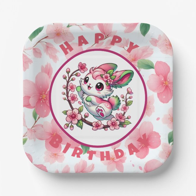 Plato De Papel Encantadoras flores de Sakura (Anverso)