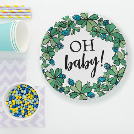 Plato De Papel Encanto afortunado Clover Oh Baby Boy Baby Shower