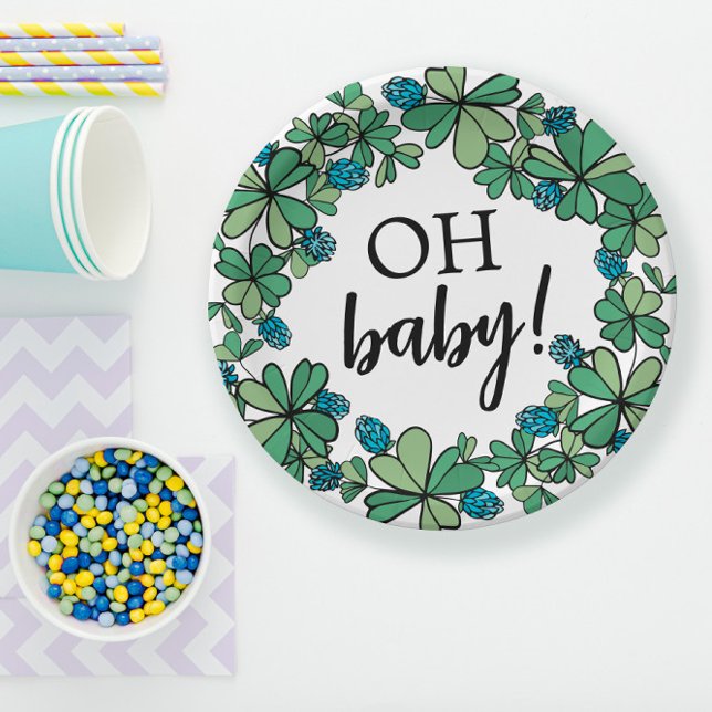 Plato De Papel Encanto afortunado Clover Oh Baby Boy Baby Shower (Subido por el creador)