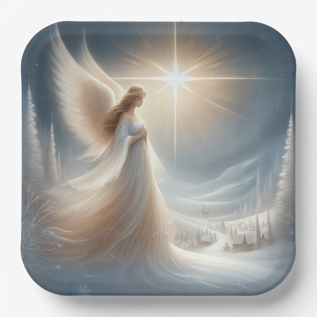 Plato De Papel Enchanted Angel Christmas Party Plates  (Anverso)
