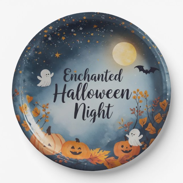 Plato De Papel Enchanted Halloween Night Paper Plate – Cute Ghost (Anverso)
