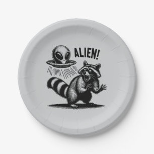 Plato De Papel Encuentro Alien, Raccoon asustado