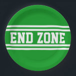 Plato De Papel END ZONE Bright Green Sporty White Racing Stripes<br><div class="desc">This sporty football design features athletic white END ZONE text inside white center racing stripes against bright green background.   The text and colors in this design can be personalized.</div>