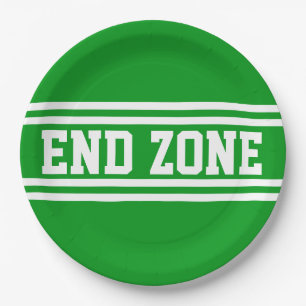 Plato De Papel END ZONE Verde Brillante Deportivo Blanco Rayas de