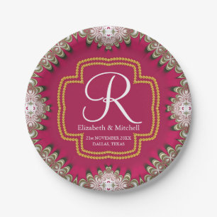 Plato De Papel Energía vibrante monograma de encéfalo de oro rosa