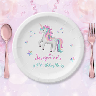 Plato De Papel Énfasis mágico lindo de niños unicornios